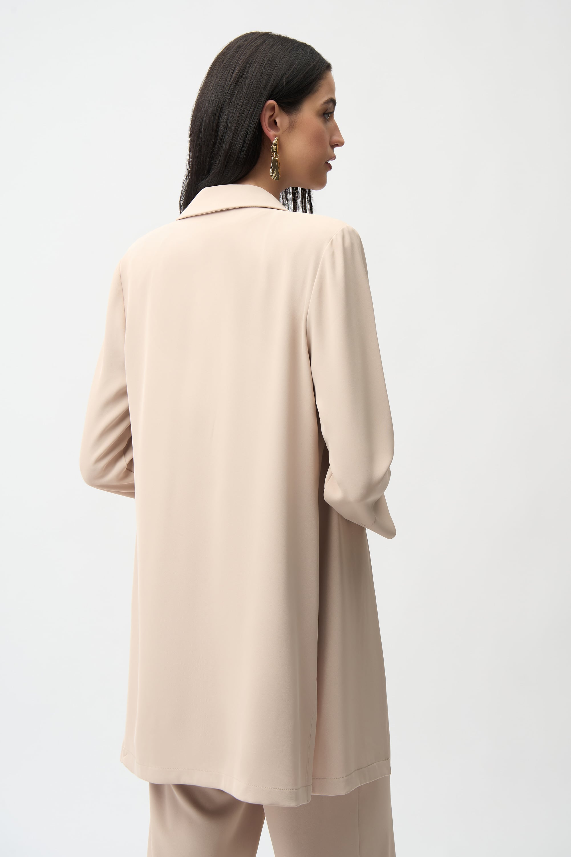 Woven Twill Longline Blazer With Notched Collar