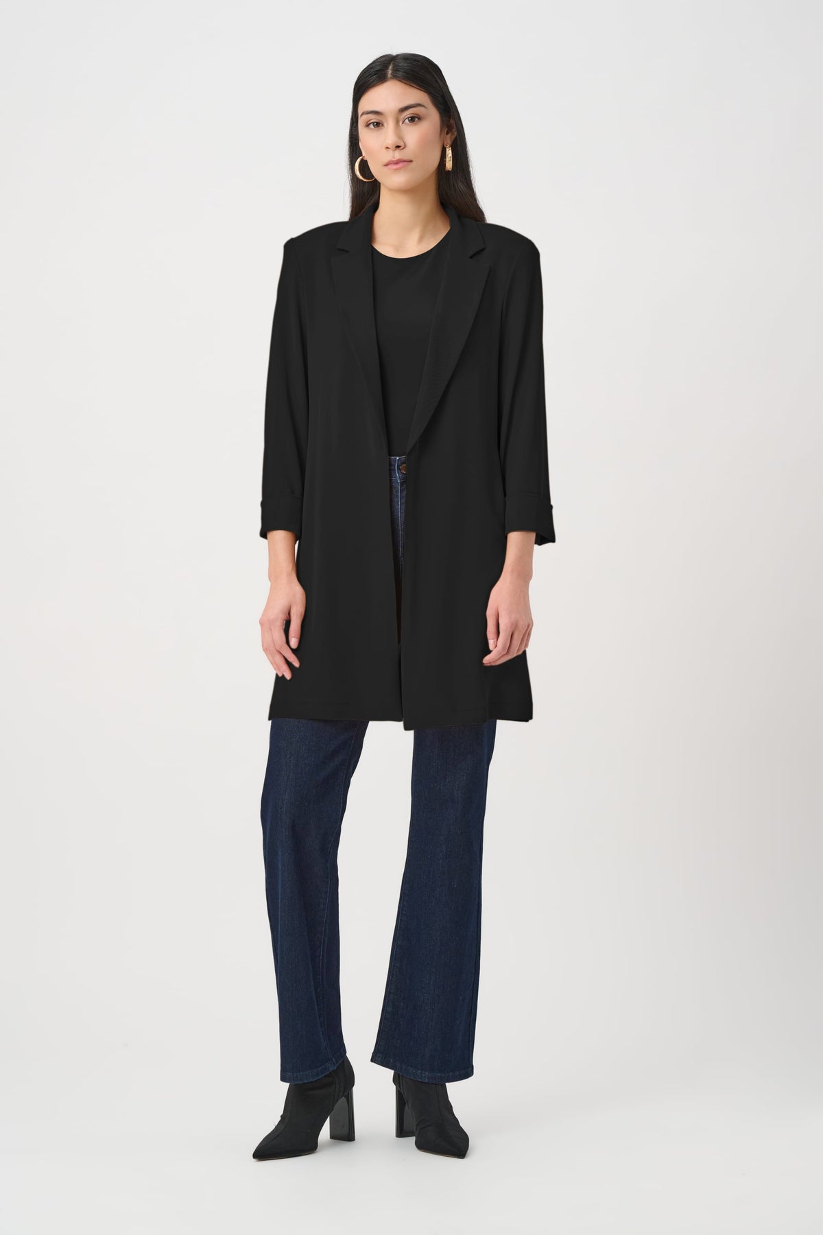 Joseph Ribkoff Woven Twill Longline Blazer With Notched Collar-261216, Black