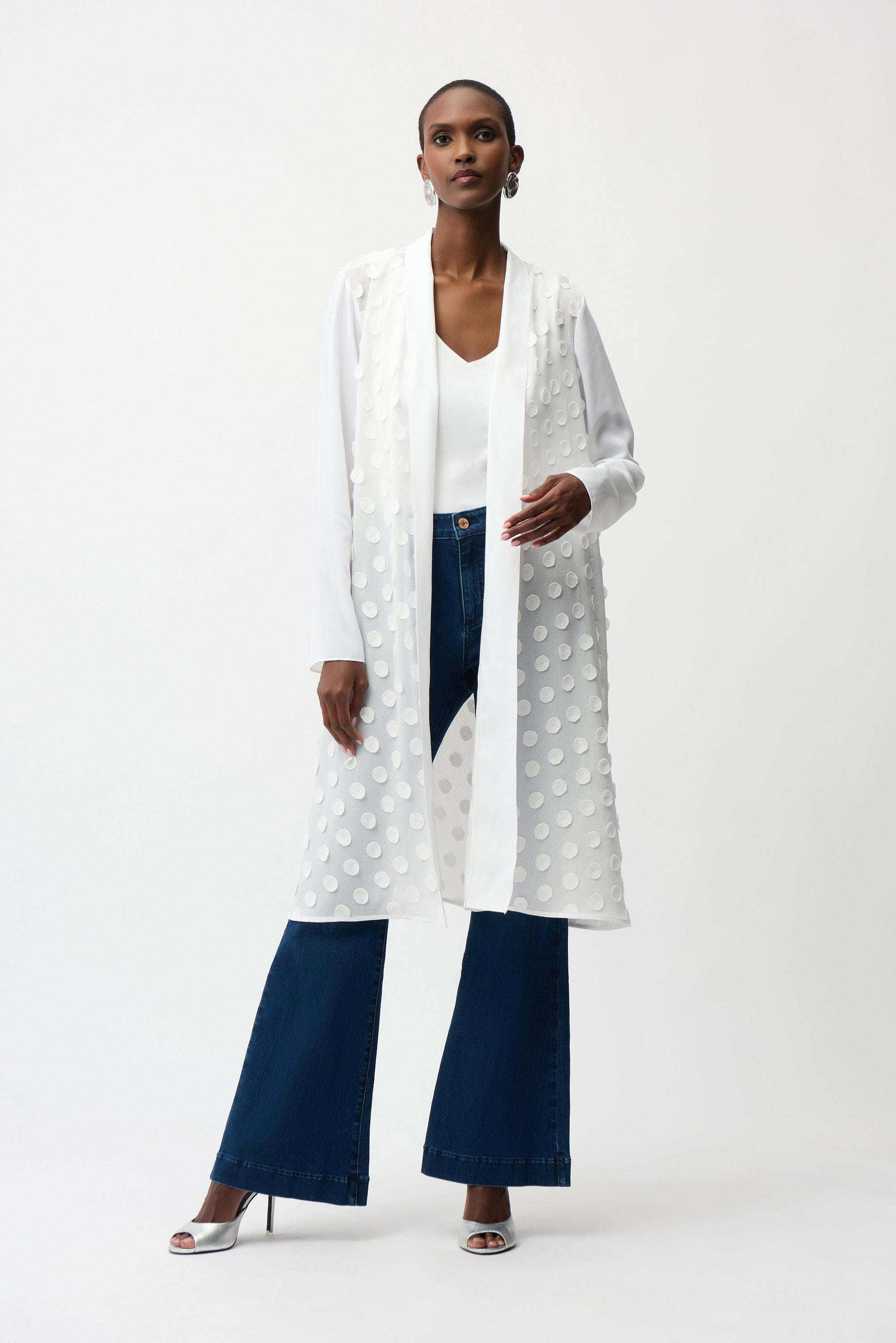 3D Dot Jacquard Cover-Up With Georgette Sleeves