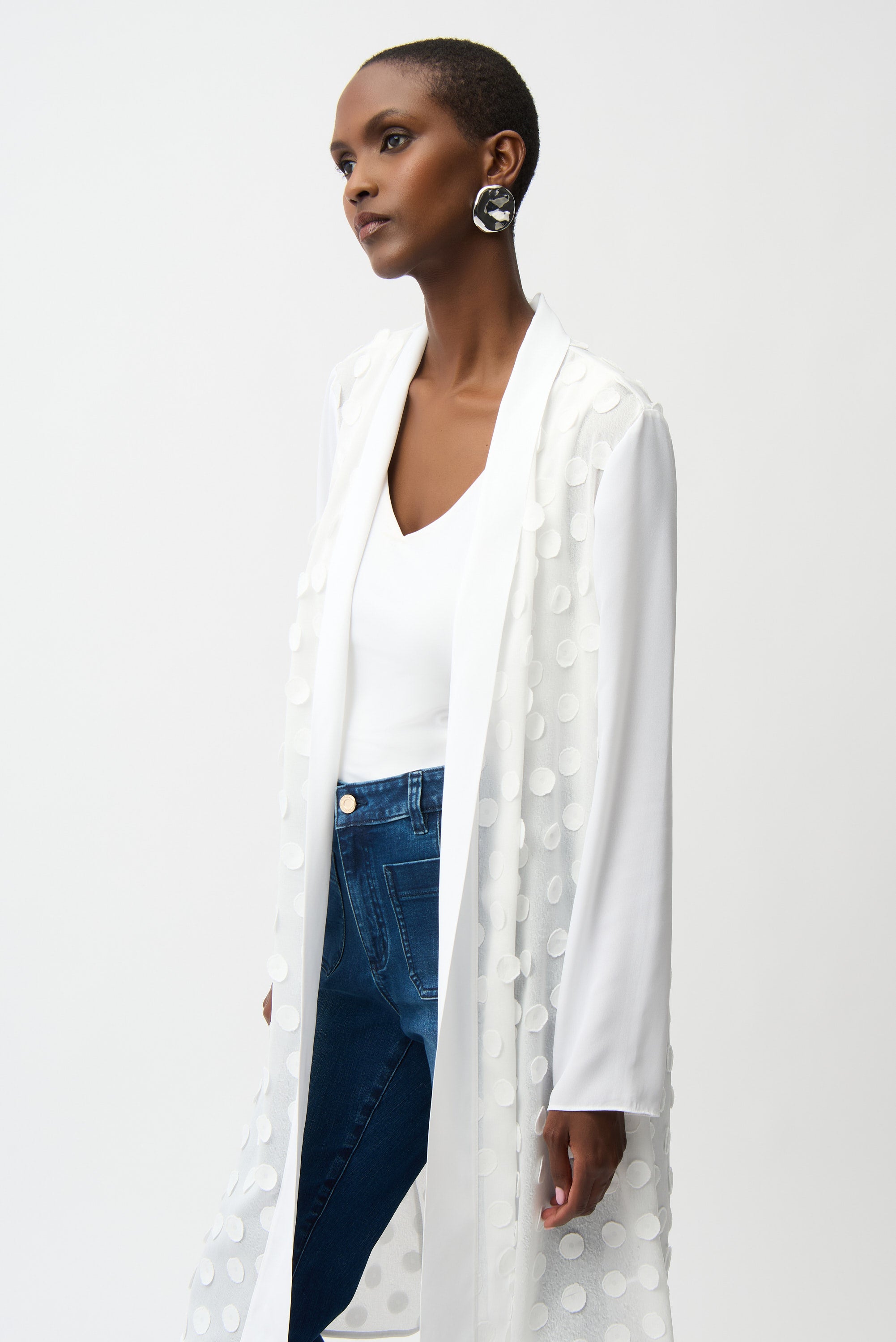 3D Dot Jacquard Cover-Up With Georgette Sleeves