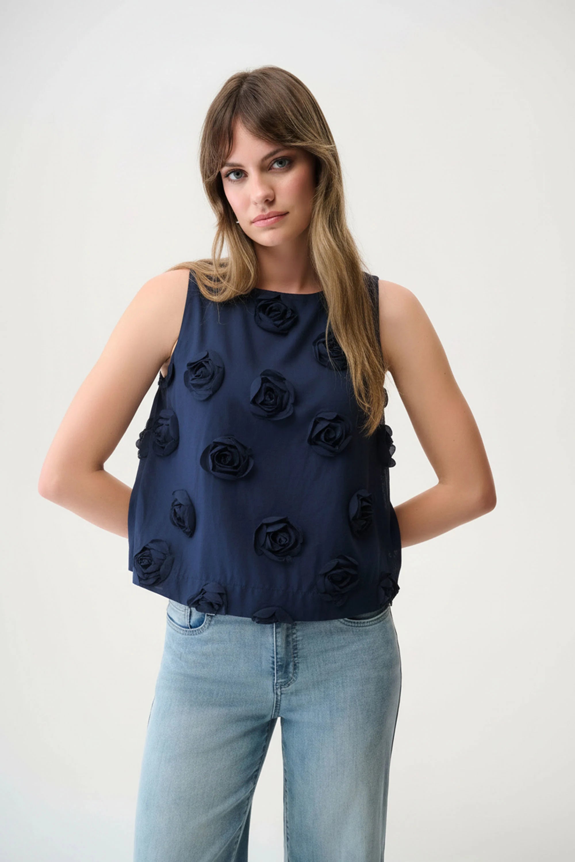 Joseph Ribkoff 3D Floral Embellished Sleeveless Top-261220
