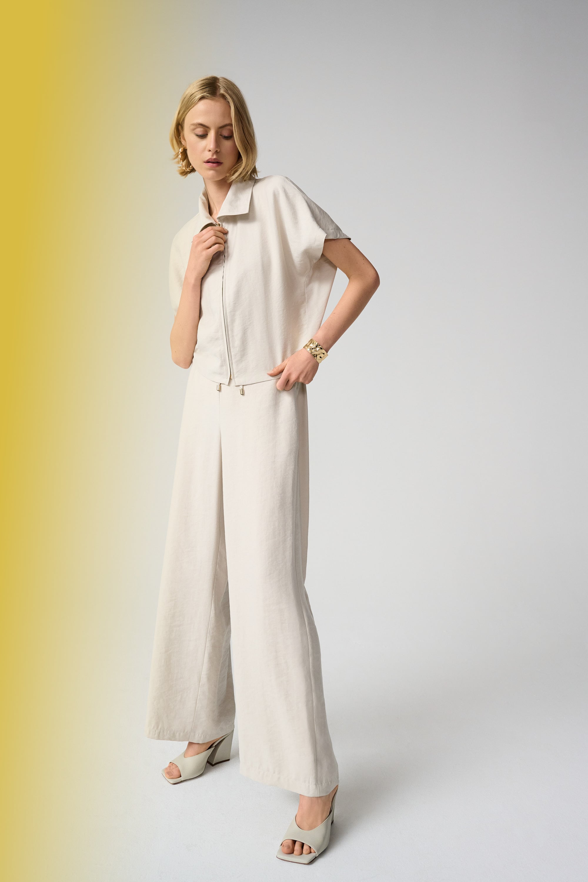 Recycled Textured Woven Wide Leg Pull-On Pants