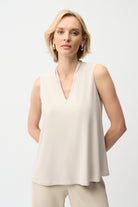 Silky Knit Sleeveless Trapeze Top With V-necklineline