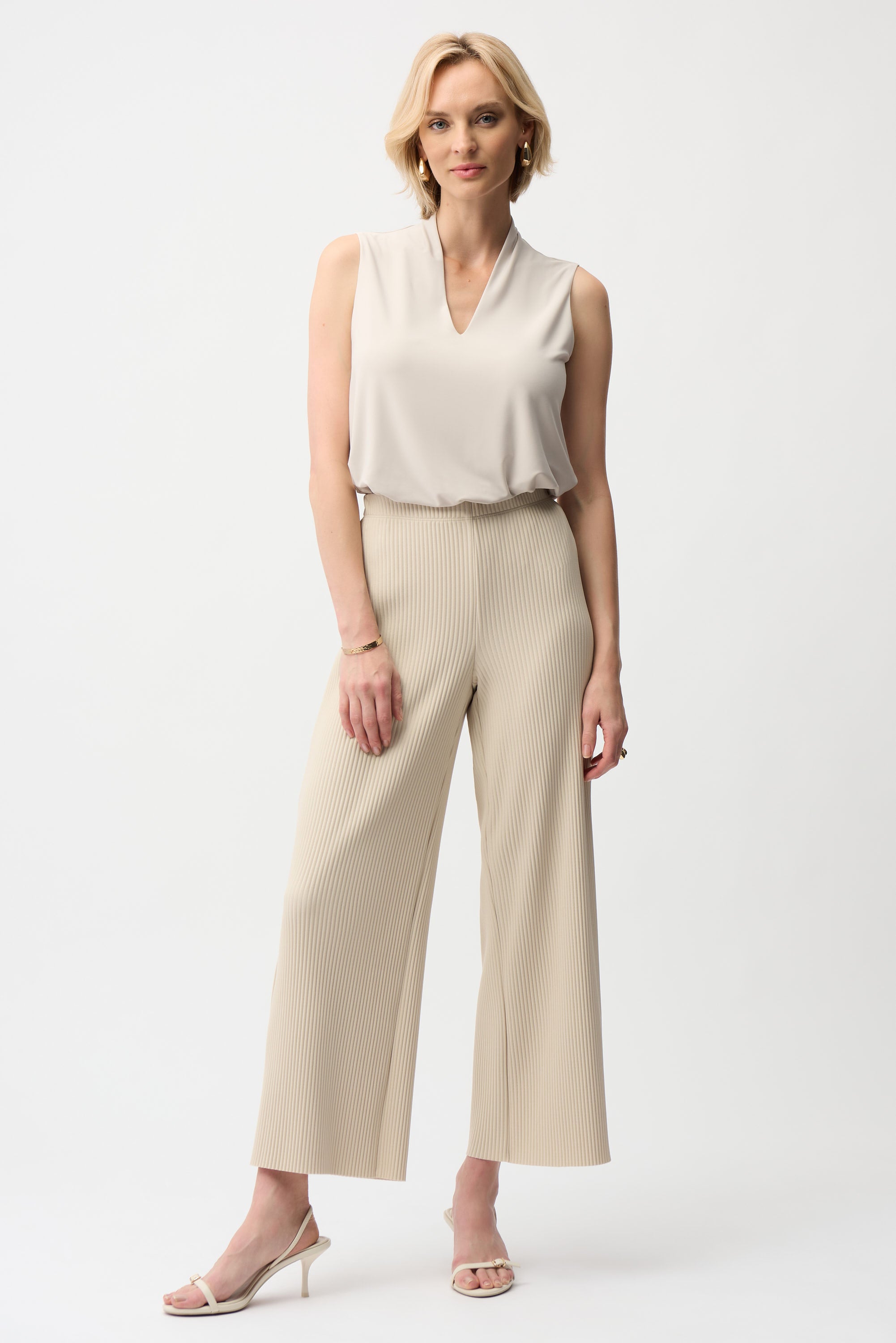 Silky Knit Sleeveless Trapeze Top With V-necklineline