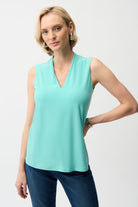 Silky Knit Sleeveless Trapeze Top With V-necklineline