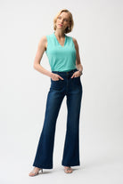 Silky Knit Sleeveless Trapeze Top With V-necklineline