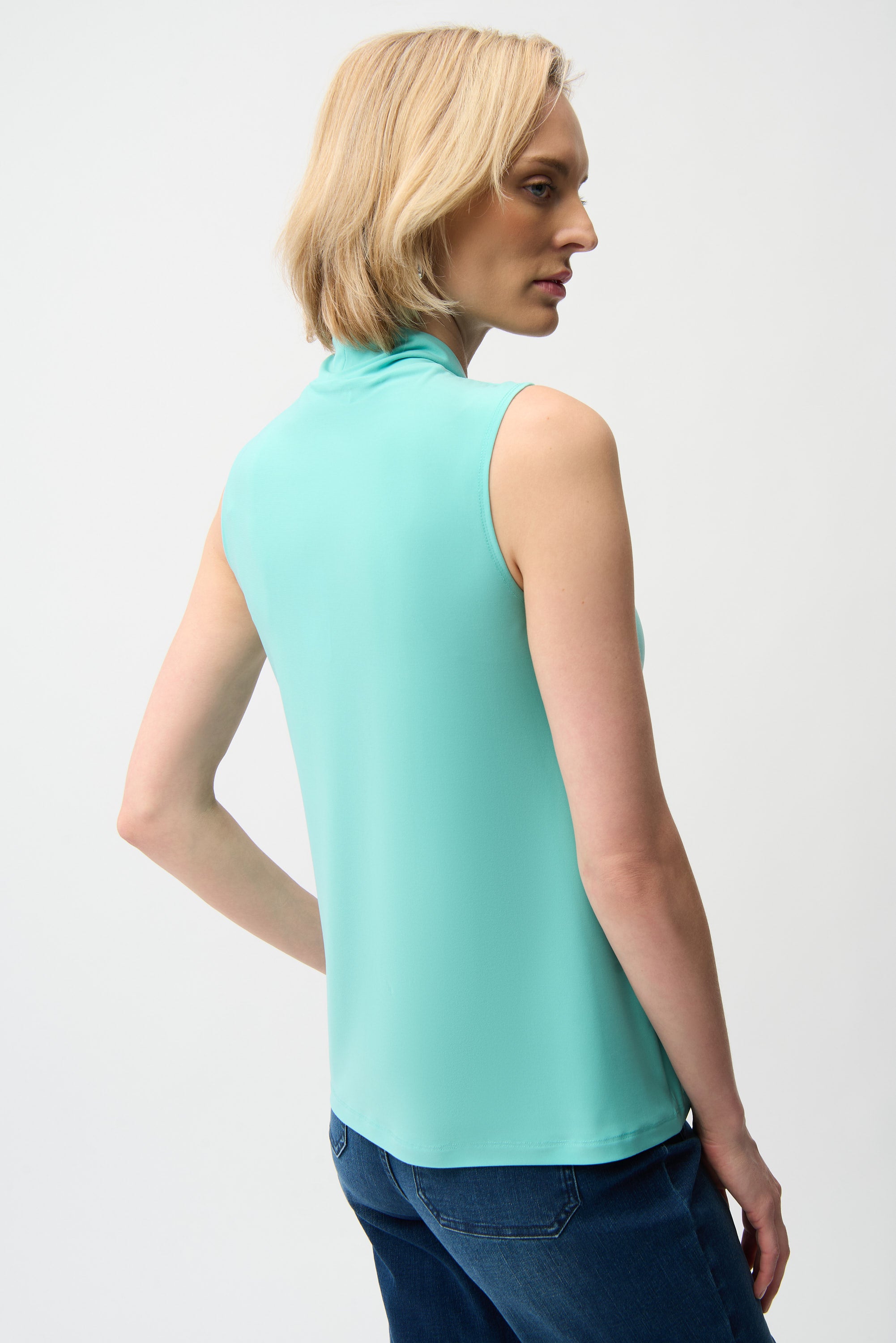 Silky Knit Sleeveless Trapeze Top With V-necklineline