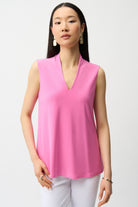 Silky Knit Sleeveless Trapeze Top With V-necklineline