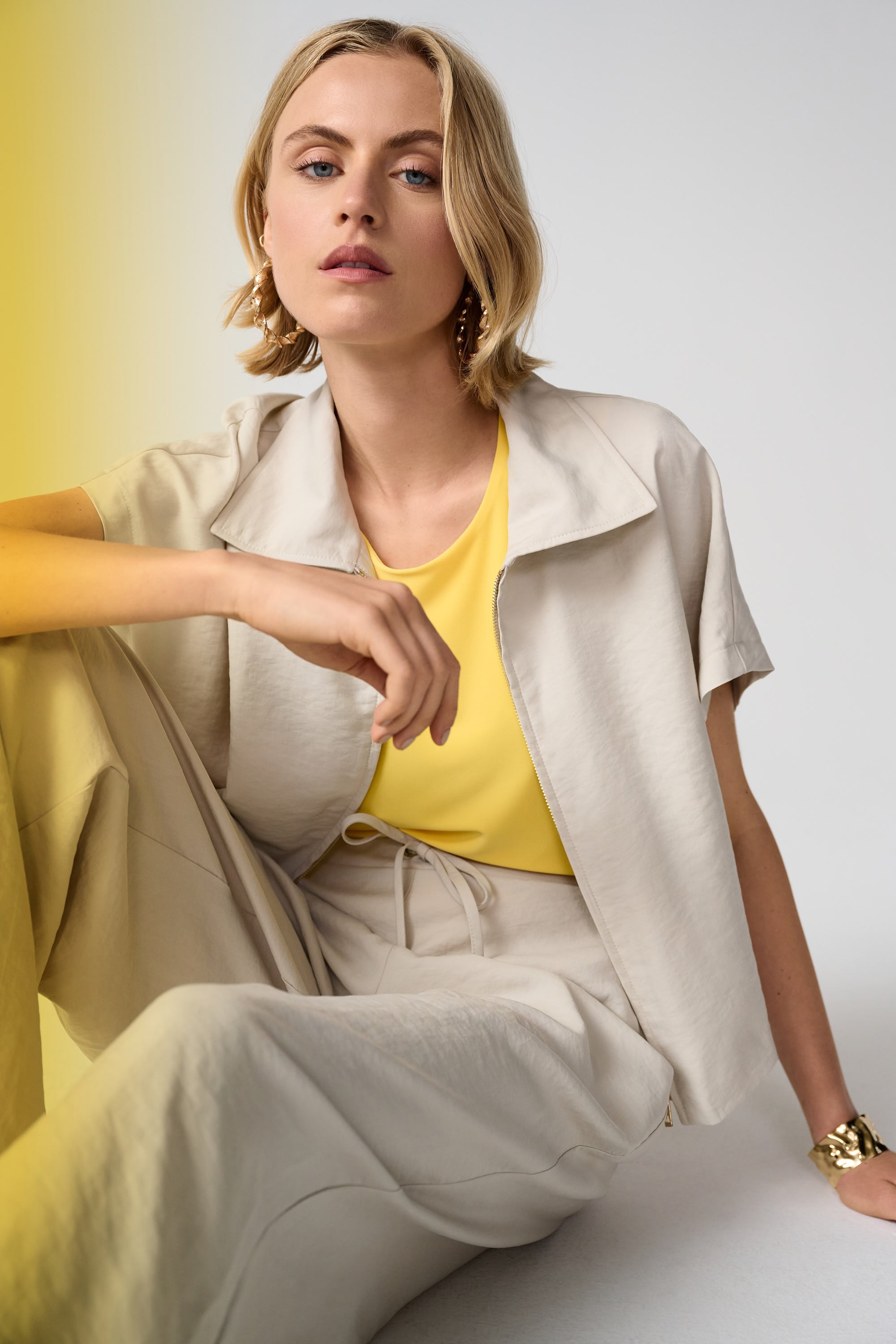 Recycled Textured Woven Boxy Jacket With Zipper Front