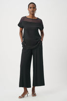 Seersucker and Mesh Boxy Top With Boat Neckline