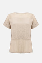 Seersucker and Mesh Boxy Top With Boat Neckline