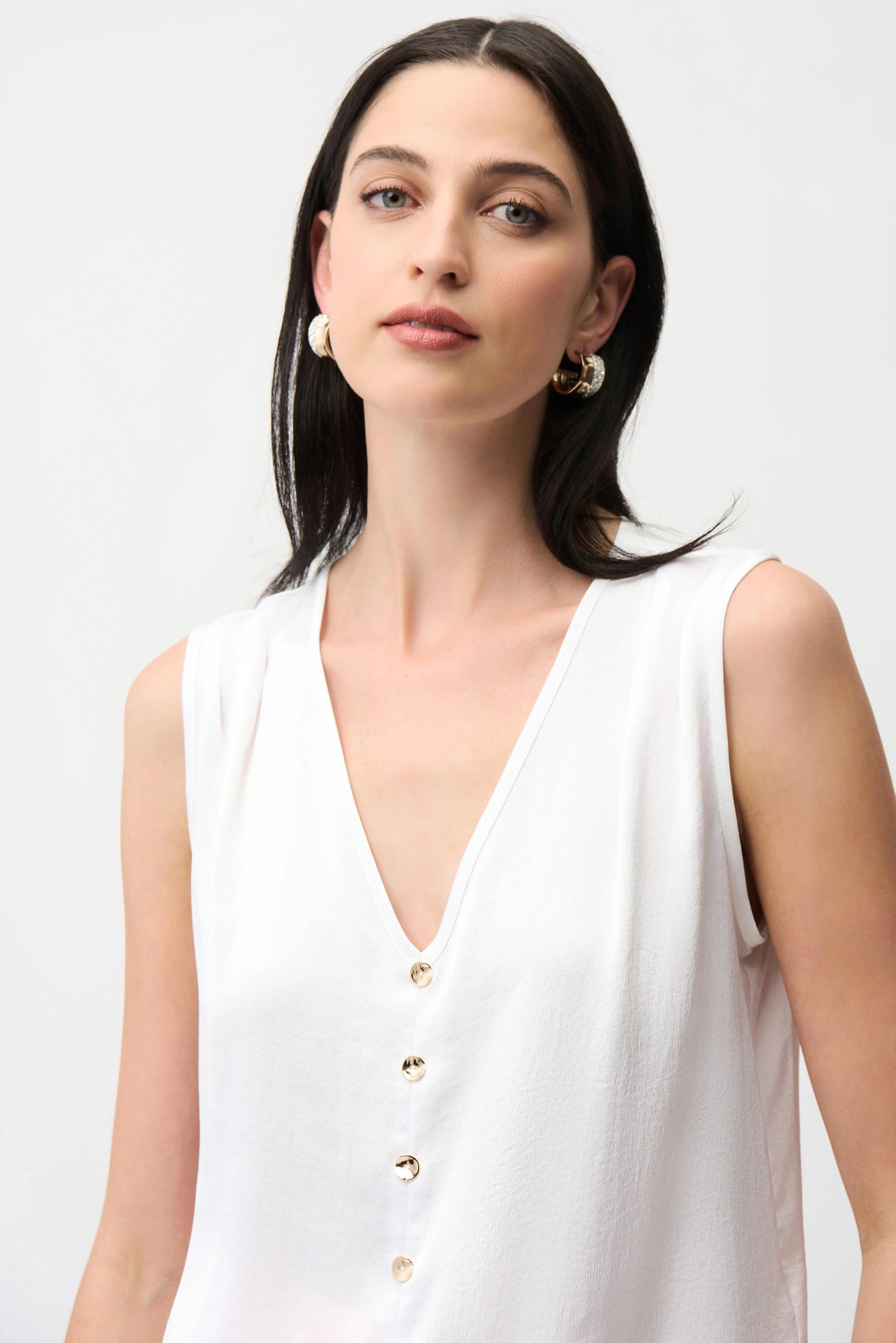 Joseph Ribkoff Recycled Satin Boxy Top With Gold Buttons-261249