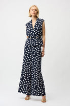 Georgette Dot Print Wrap Peplum Top With Gold Buttons