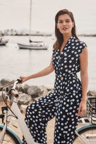 Georgette Dot Print Wrap Peplum Top With Gold Buttons