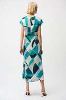 Textured Satin Geometric Print Fit and Flare Dress