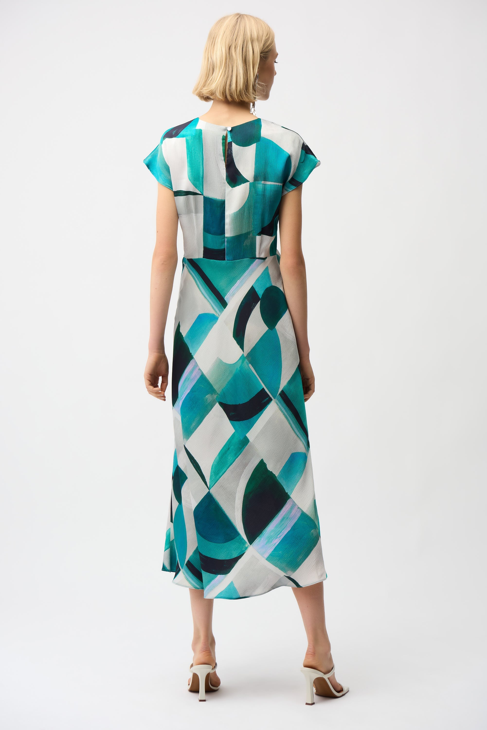 Textured Satin Geometric Print Fit and Flare Dress