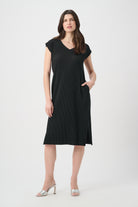 Pleated Scuba Crepe Straight Dress With Pockets