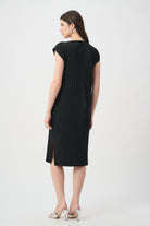Pleated Scuba Crepe Straight Dress With Pockets