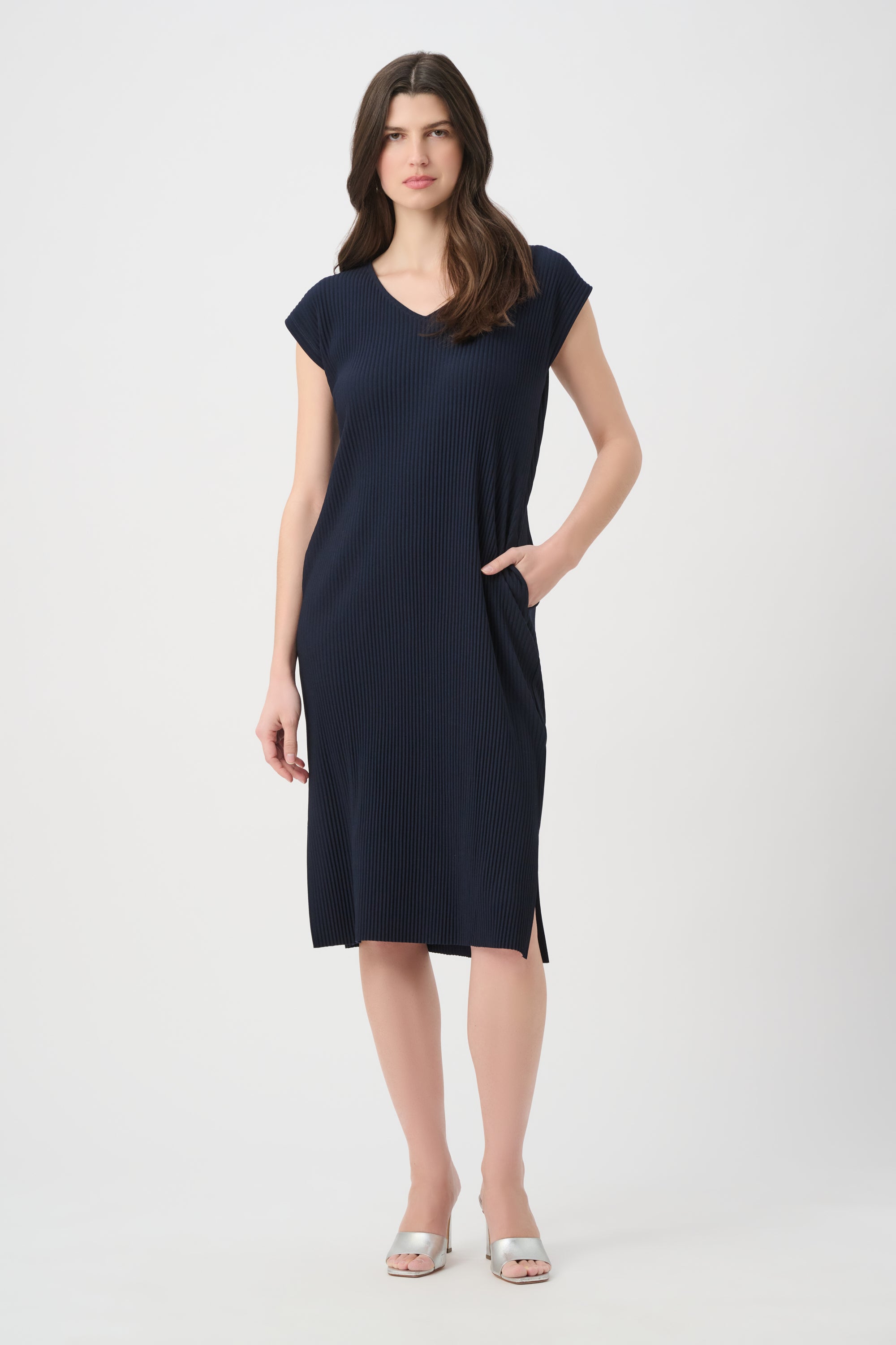 Pleated Scuba Crepe Straight Dress With Pockets