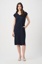 Pleated Scuba Crepe Straight Dress With Pockets