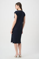 Pleated Scuba Crepe Straight Dress With Pockets