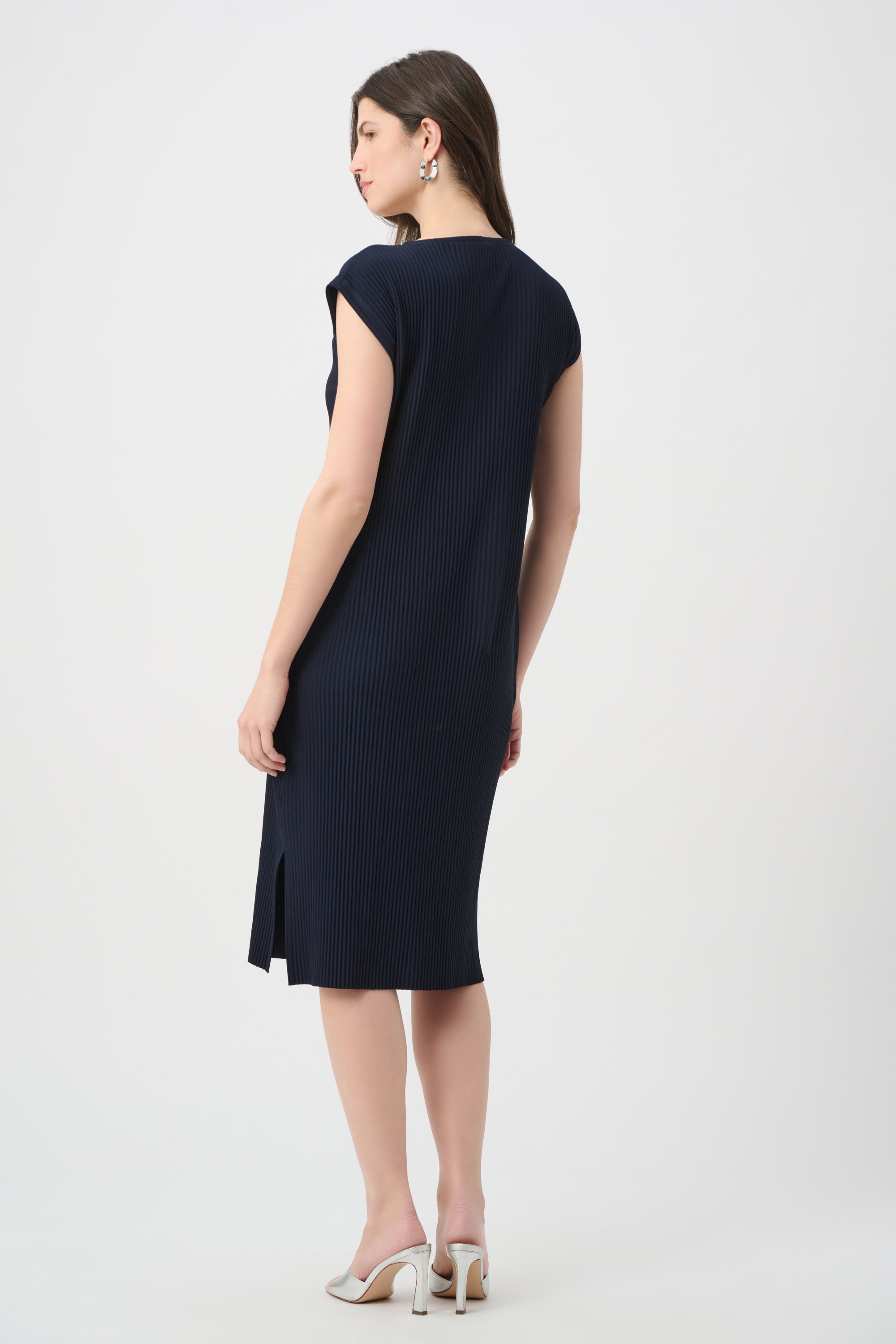 Pleated Scuba Crepe Straight Dress With Pockets