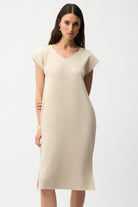 Pleated Scuba Crepe Straight Dress With Pockets