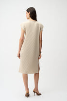 Pleated Scuba Crepe Straight Dress With Pockets