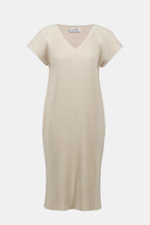 Pleated Scuba Crepe Straight Dress With Pockets