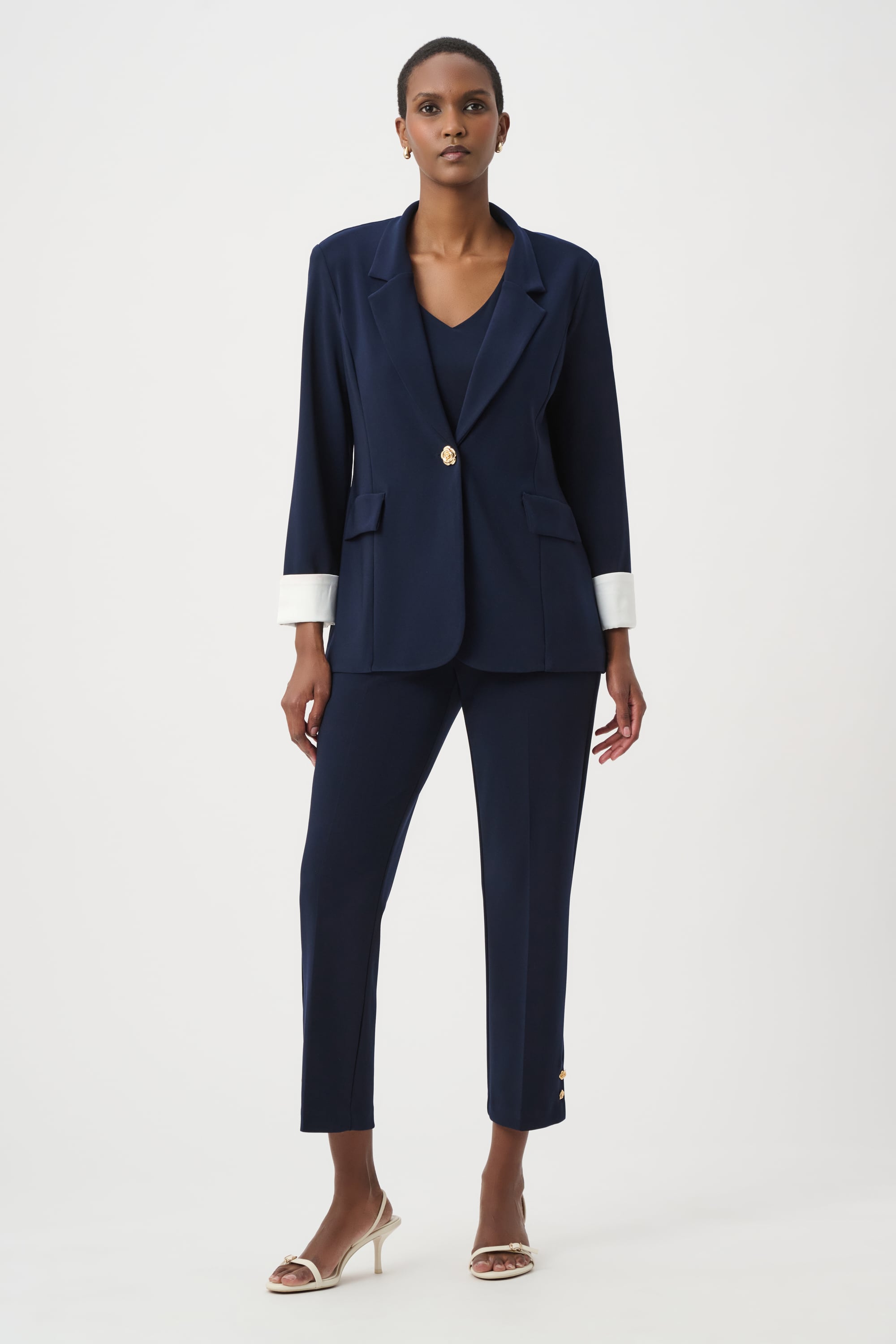 Silky Knit Crop Pull-On Pants With Gold Buttons