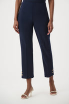Silky Knit Crop Pull-On Pants With Gold Buttons