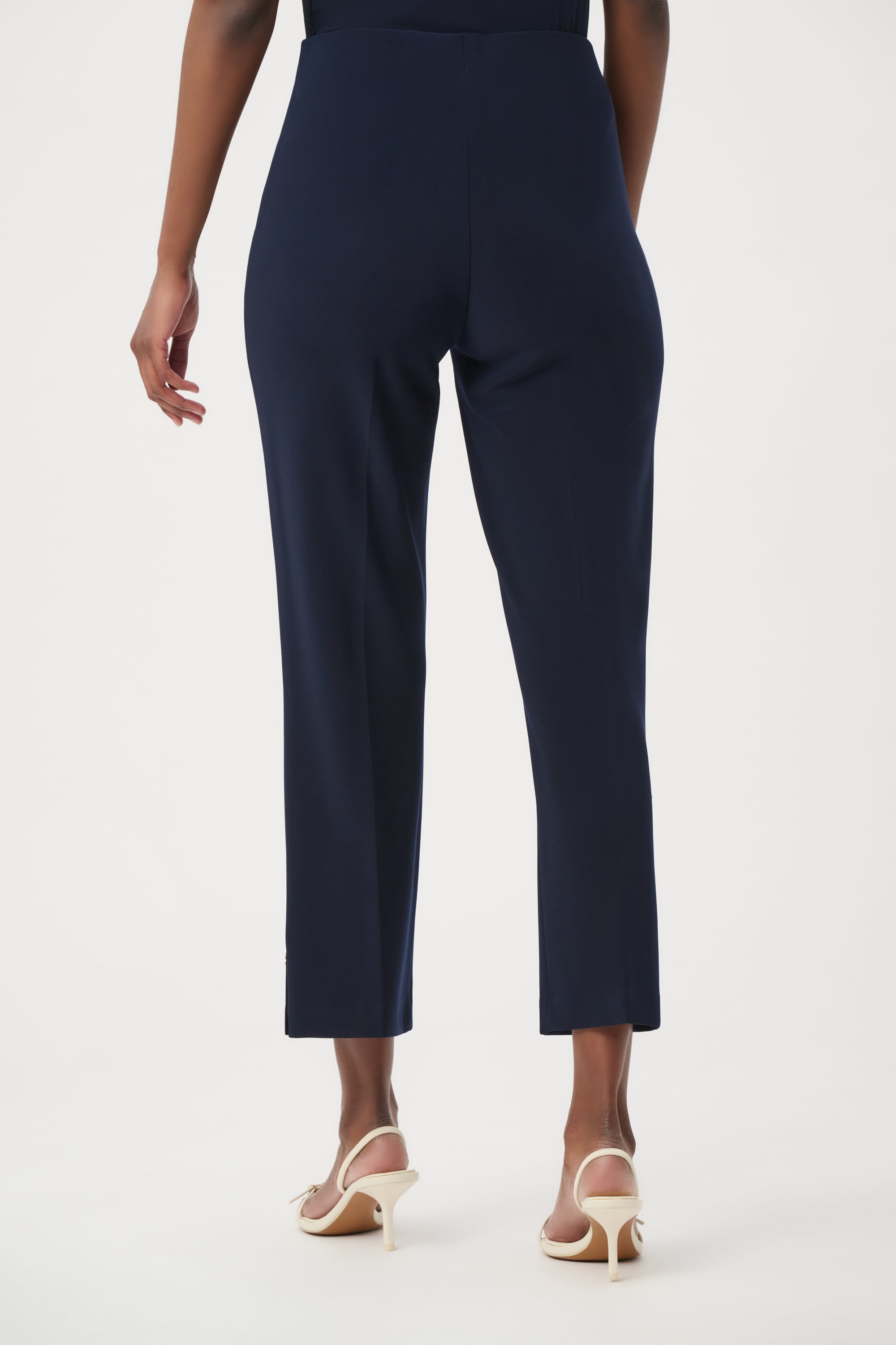 Silky Knit Crop Pull-On Pants With Gold Buttons