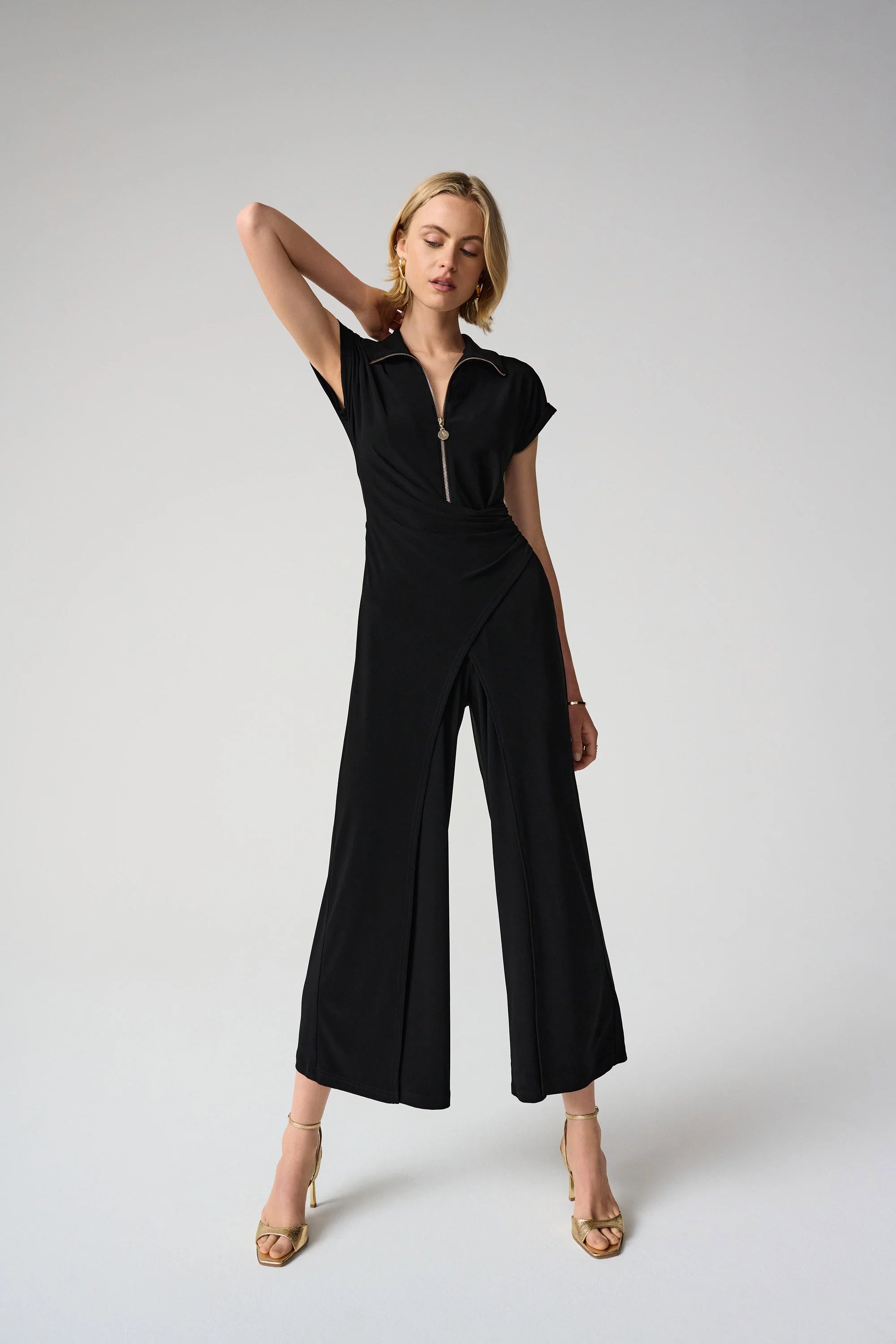 Joseph Ribkoff Silky Knit Culotte Jumpsuit With Gold Zipper-261255
