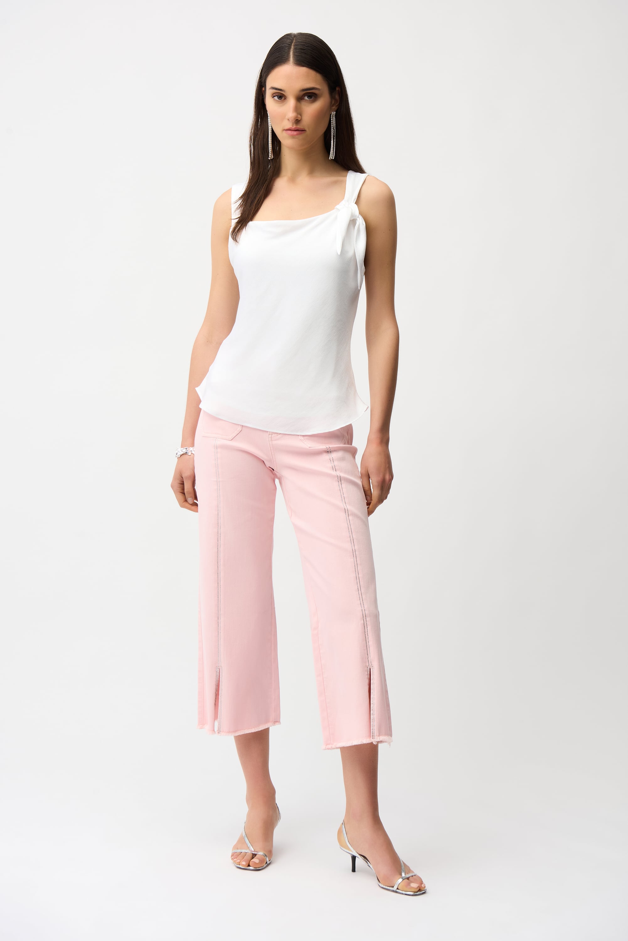 Recycled Satin Fitted Sleeveless Top With Shoulder Knot Detail