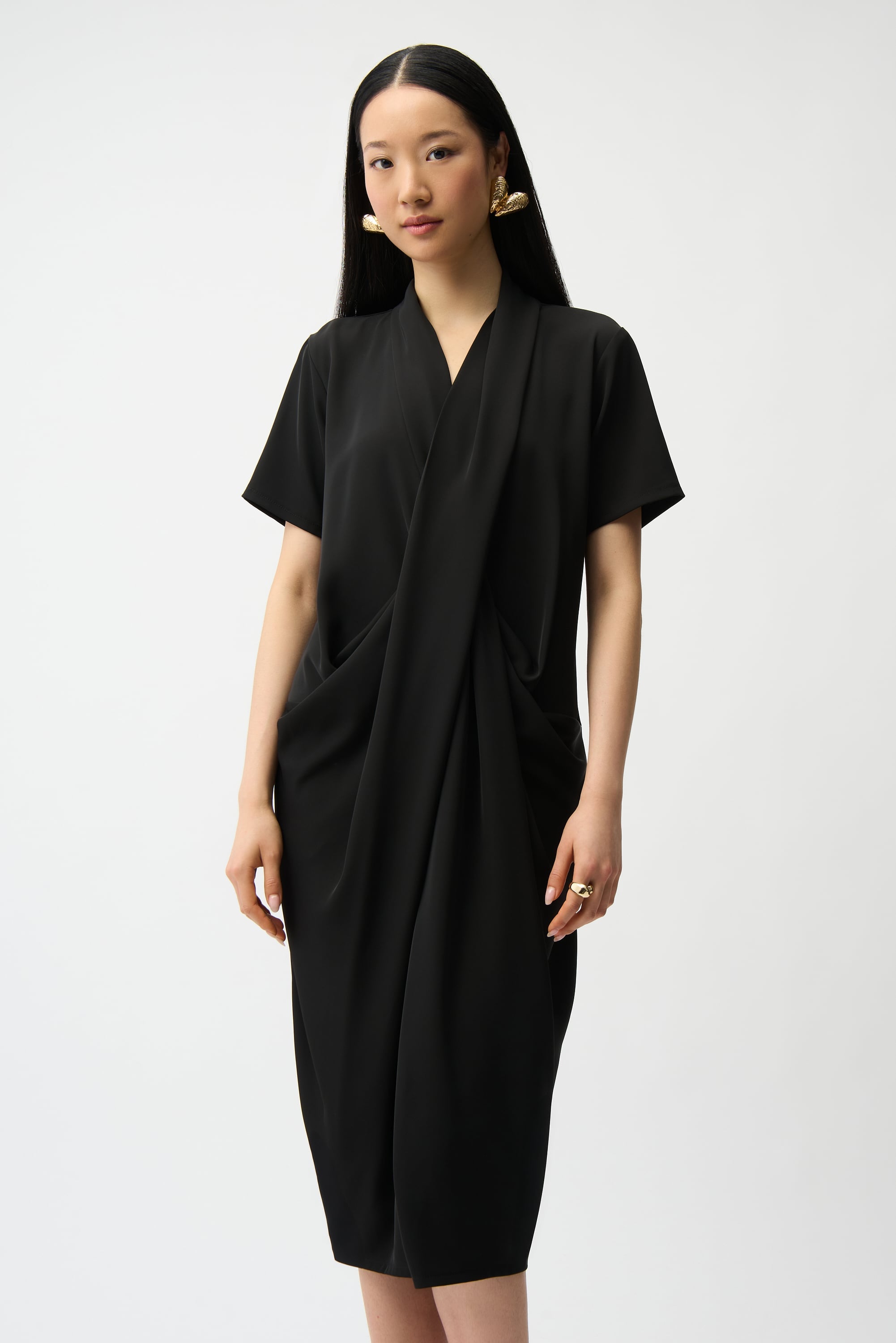 Woven Twill Cocoon Dress With Wrap Neckline