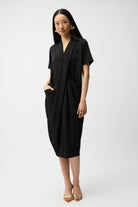 Woven Twill Cocoon Dress With Wrap Neckline