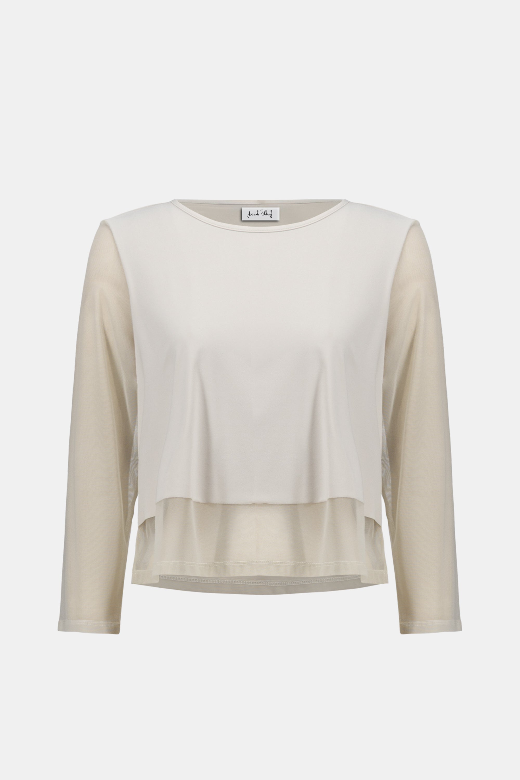 Silky Knit Crewneck Top With Mesh Sleeves and Layered Lining