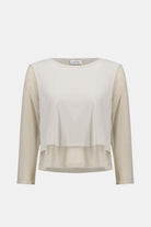 Silky Knit Crewneck Top With Mesh Sleeves and Layered Lining