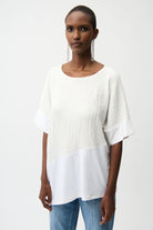 Seersucker And Silky Knit Asymmetrical Top
