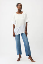 Seersucker And Silky Knit Asymmetrical Top