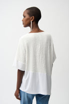 Seersucker And Silky Knit Asymmetrical Top