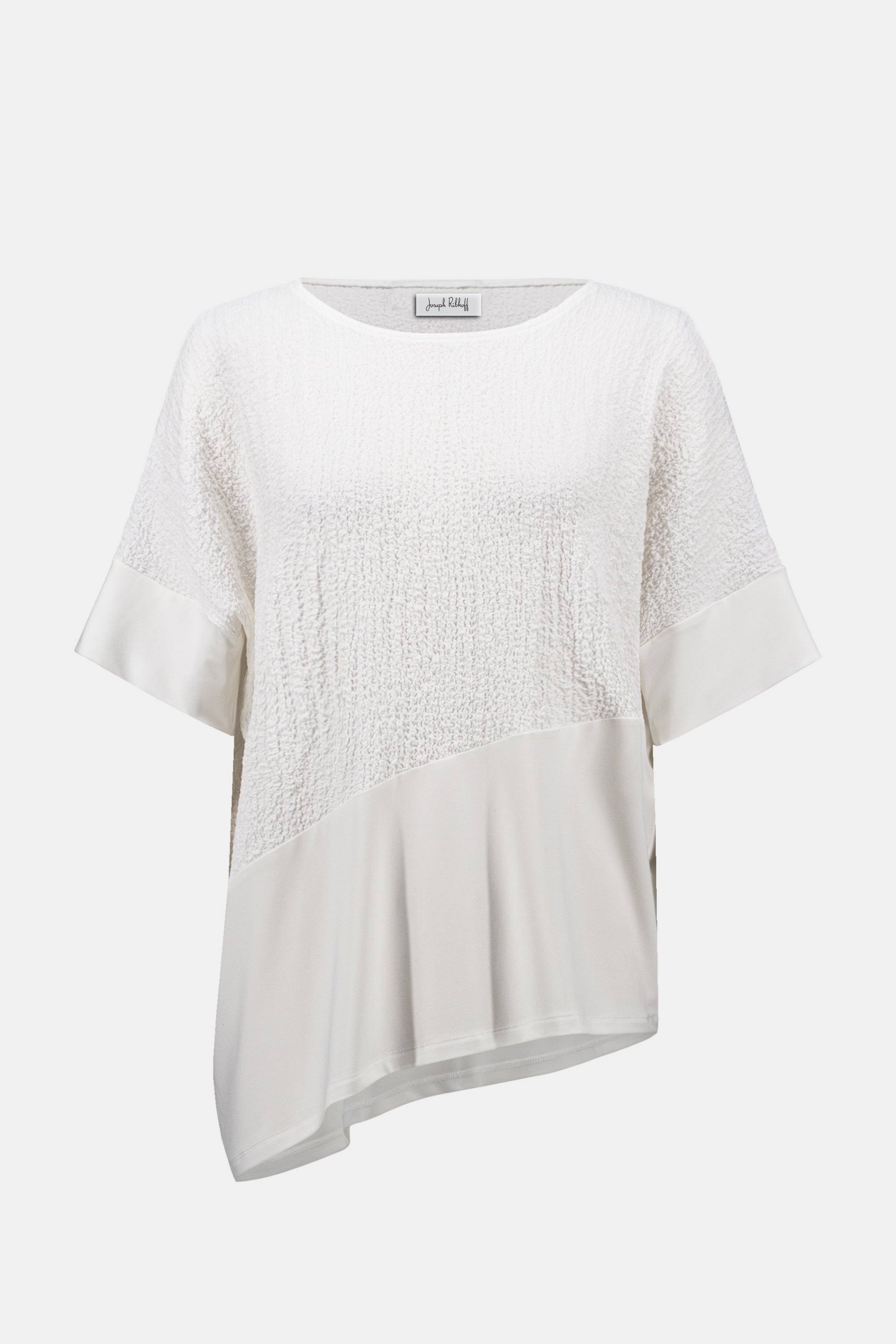 Seersucker And Silky Knit Asymmetrical Top
