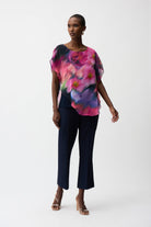 Recycled Chiffon Floral Print Asymmetrical Layered Top