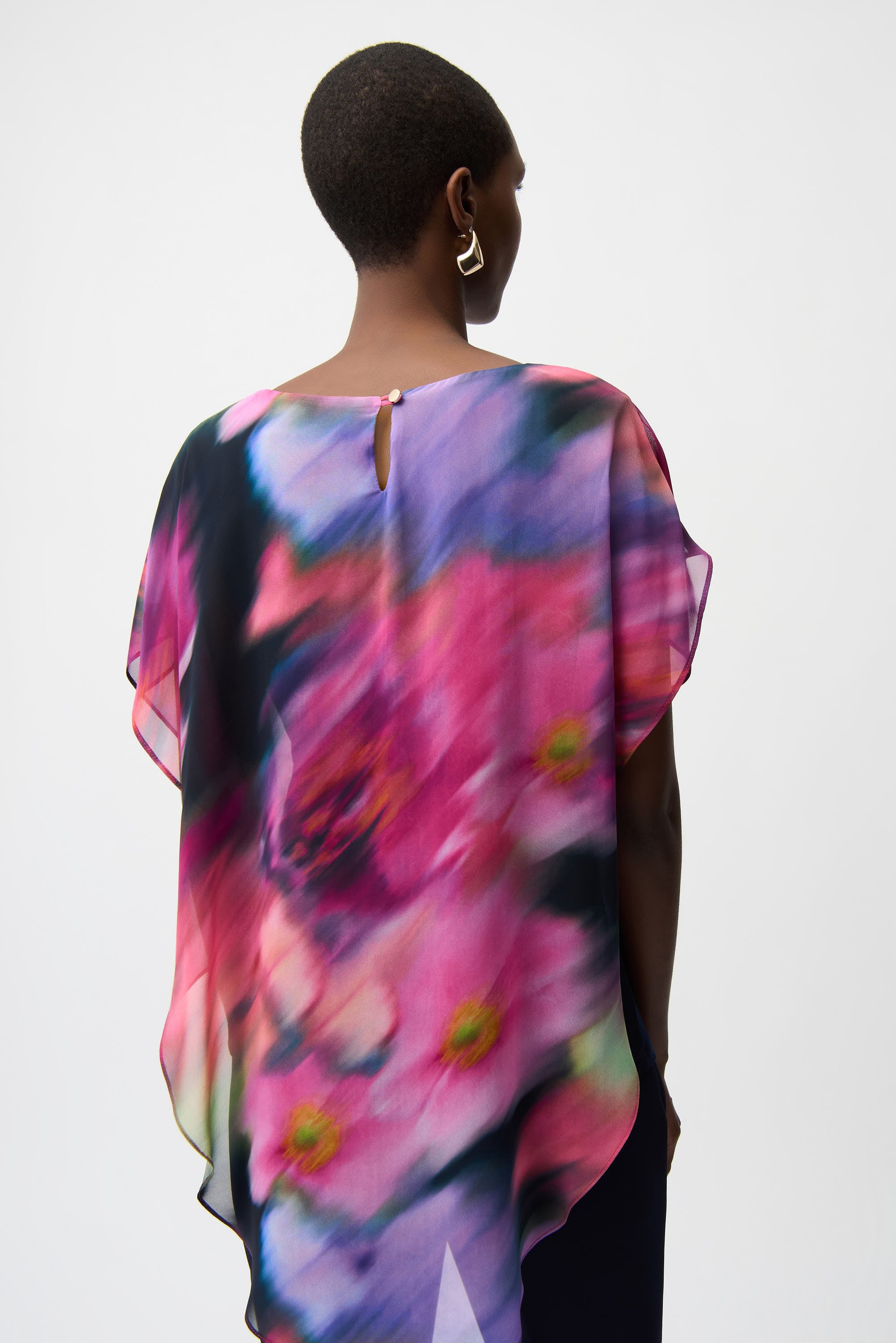 Recycled Chiffon Floral Print Asymmetrical Layered Top