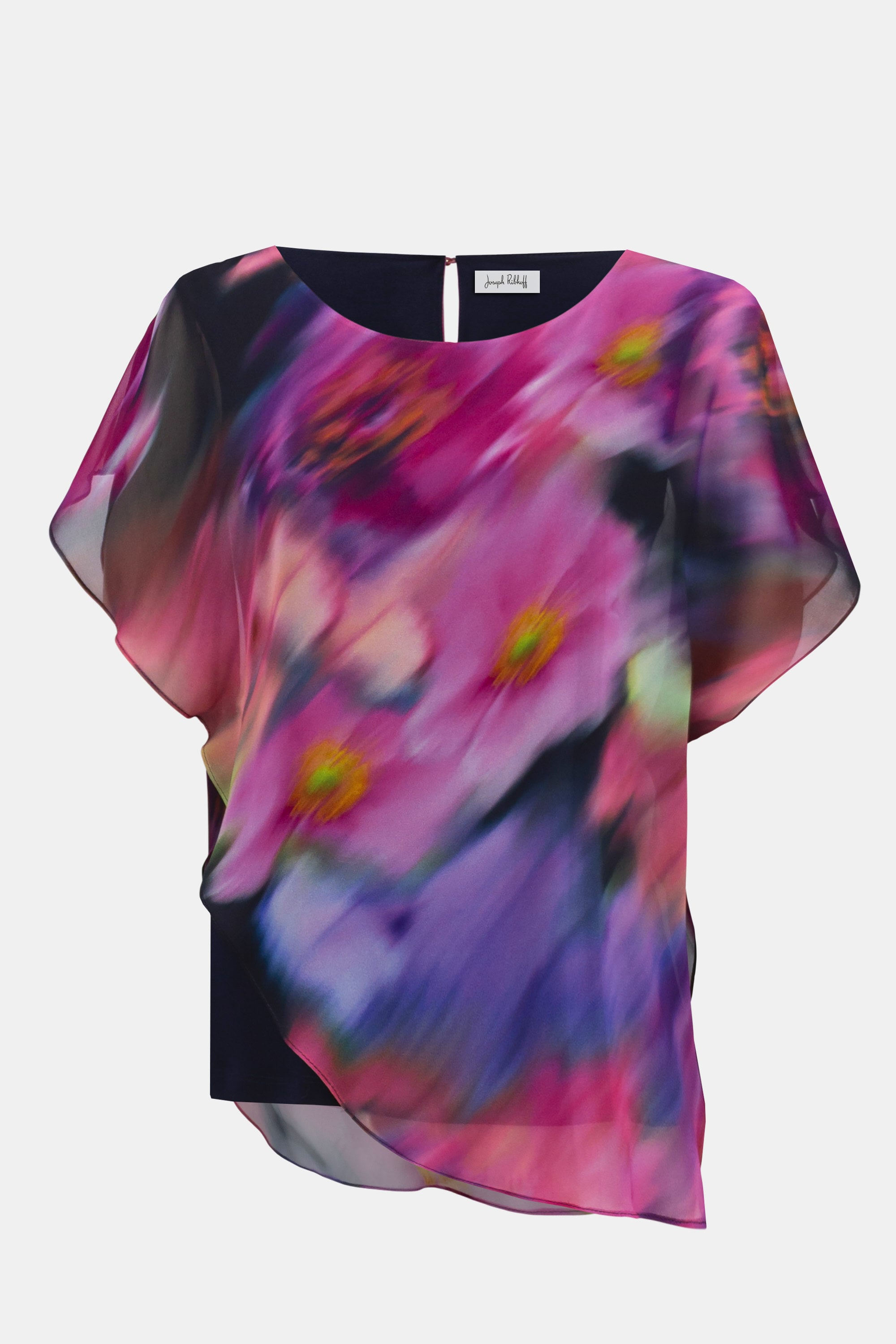 Recycled Chiffon Floral Print Asymmetrical Layered Top