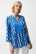 Silky Knit Dot Print Fit and Flare Tunic With Zipper Neckline