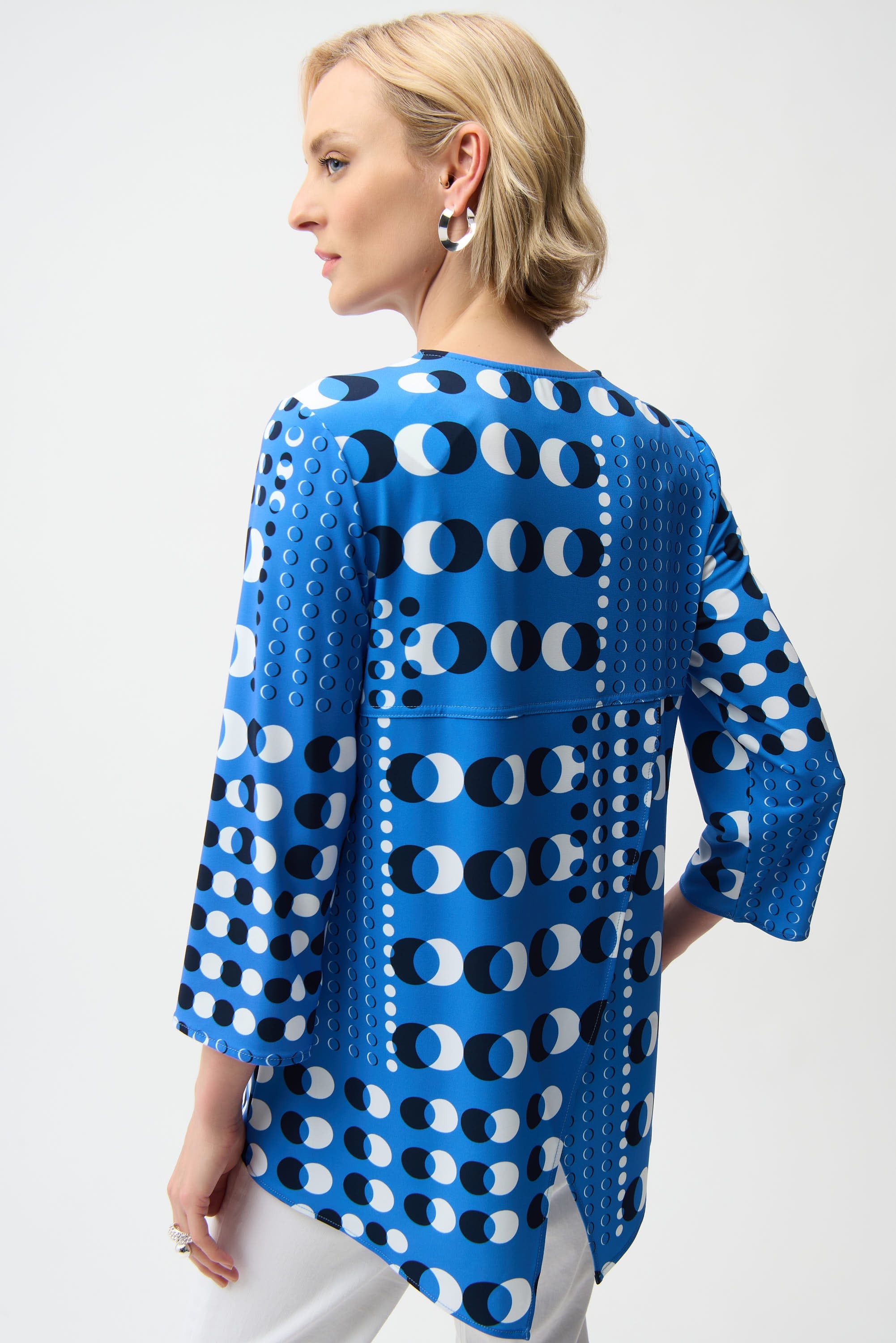 Silky Knit Dot Print Fit and Flare Tunic With Zipper Neckline