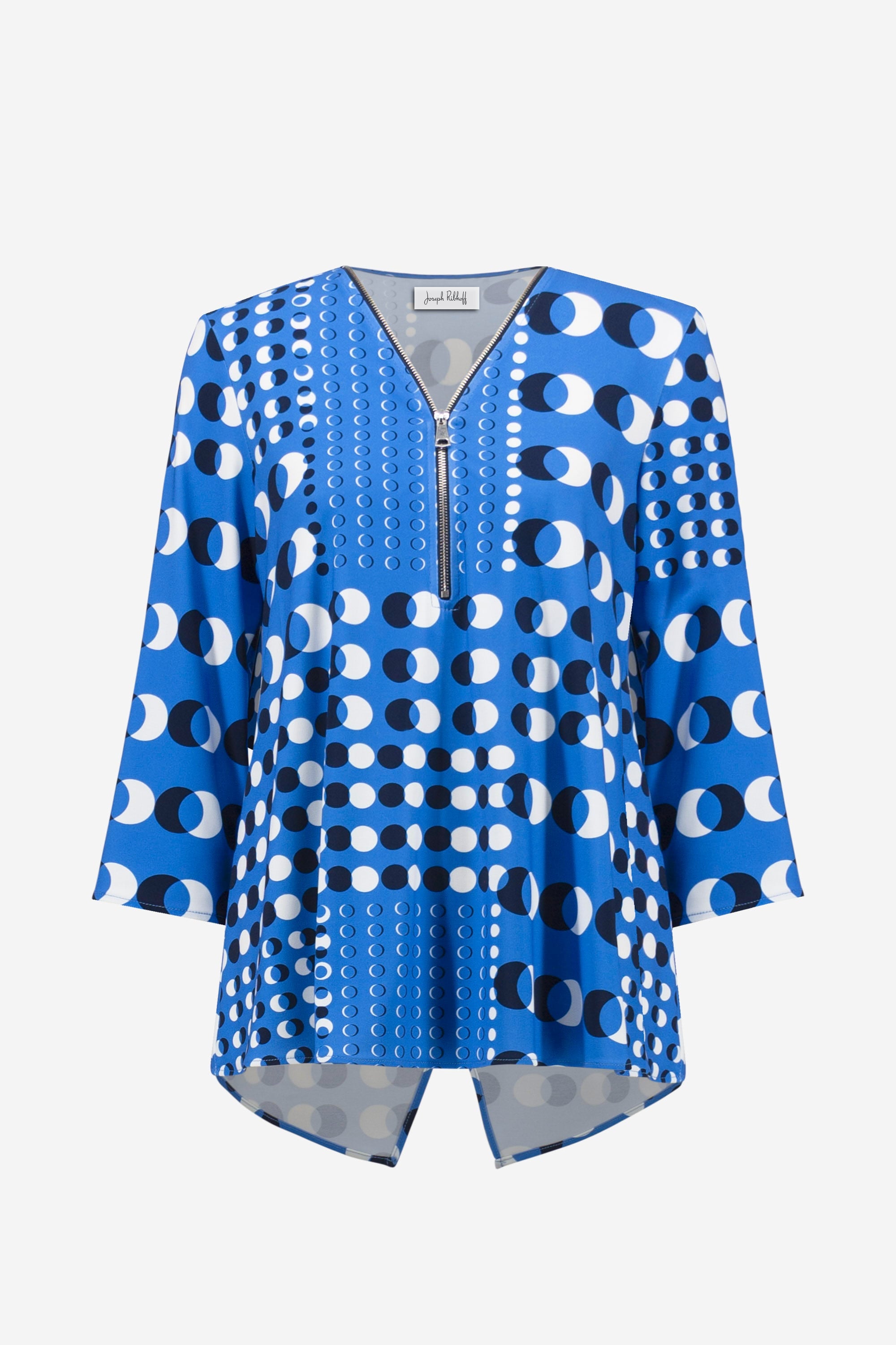 Silky Knit Dot Print Fit and Flare Tunic With Zipper Neckline