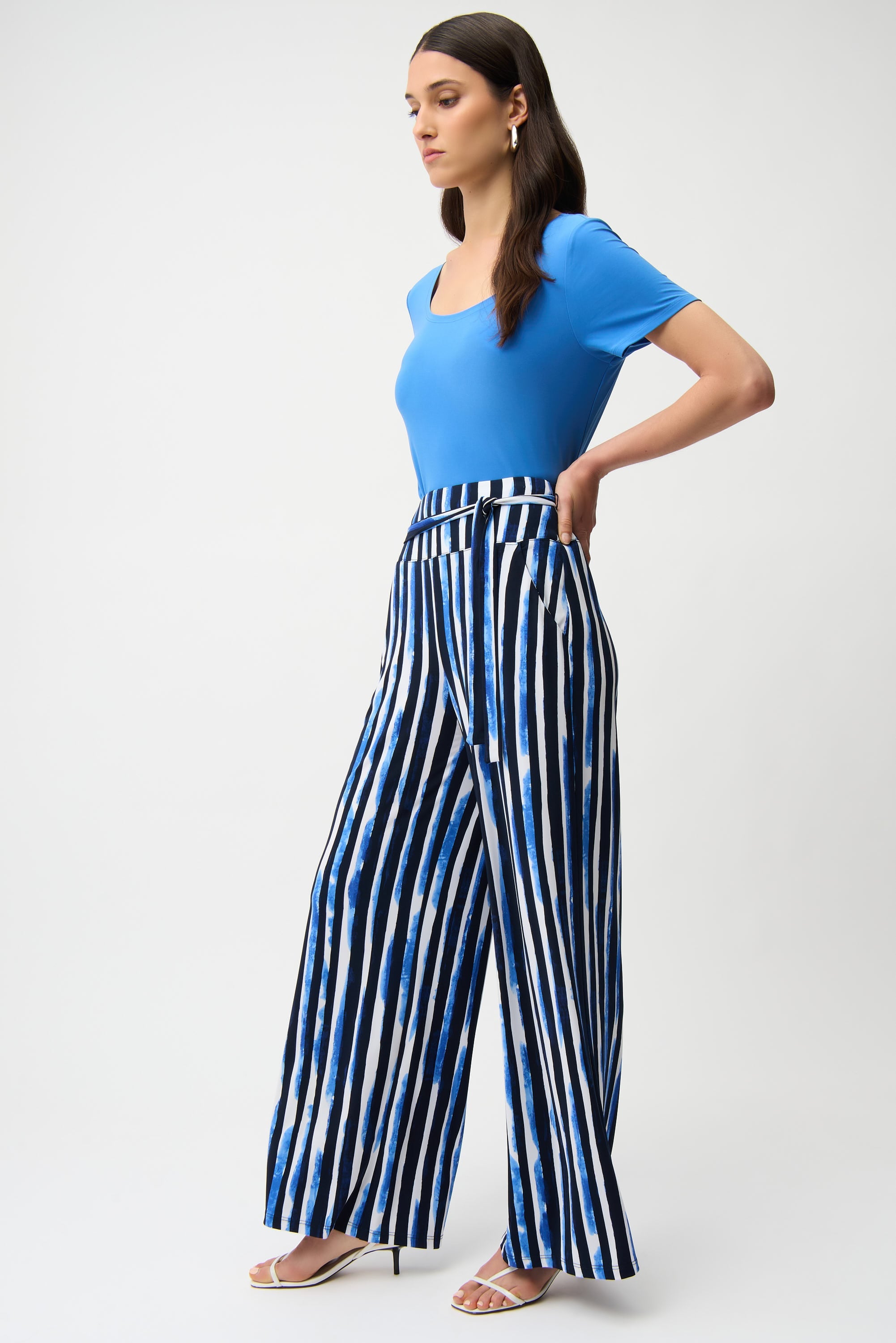 Silky Knit Stripe Print Wide Leg Pull-On Pants