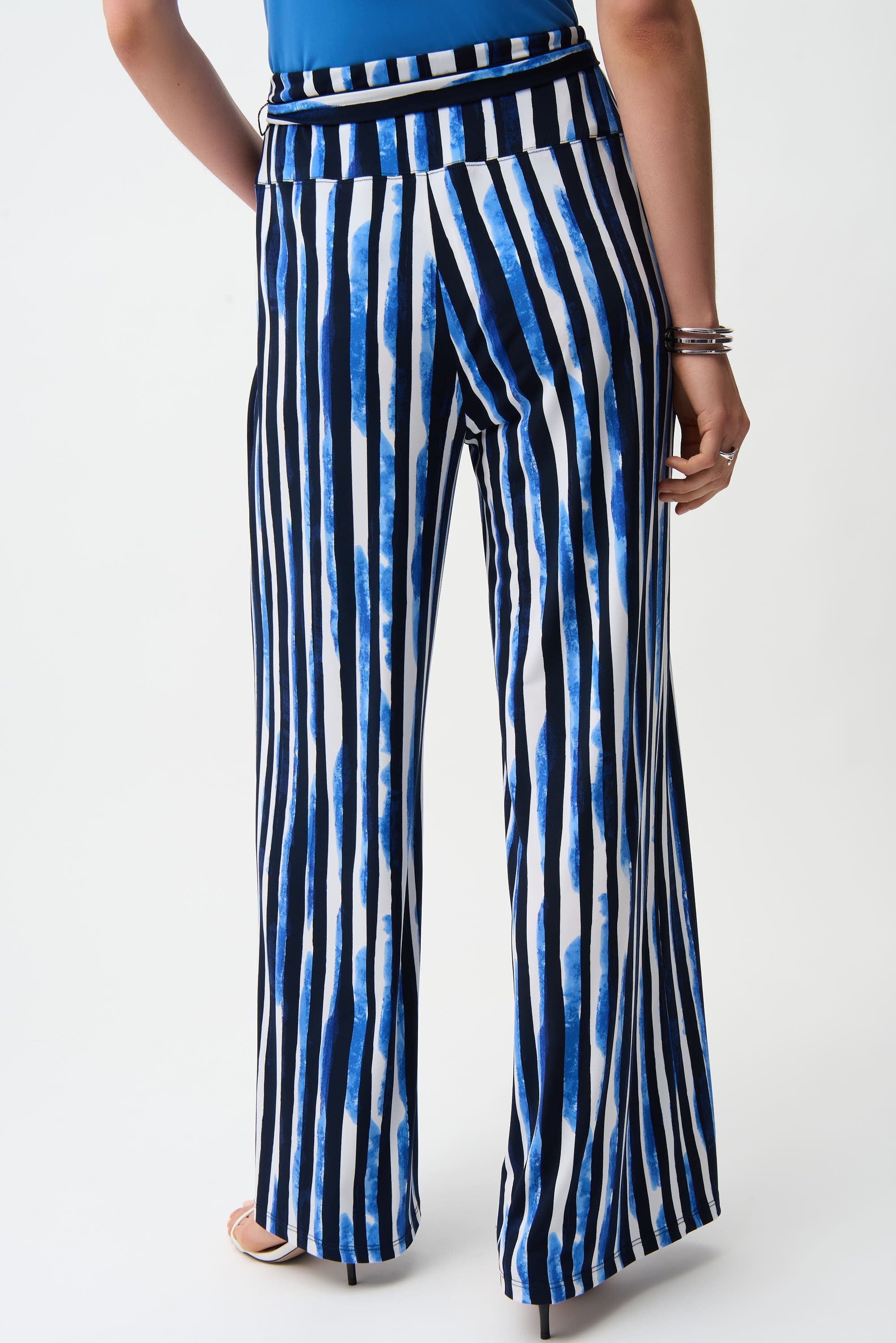 Silky Knit Stripe Print Wide Leg Pull-On Pants